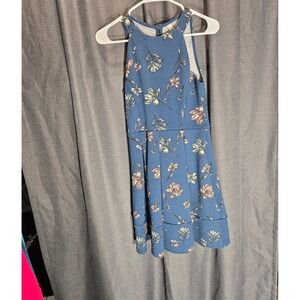Xhilaration Floral Print Sleeveless‎ Dress Cutout Back Blue Size S